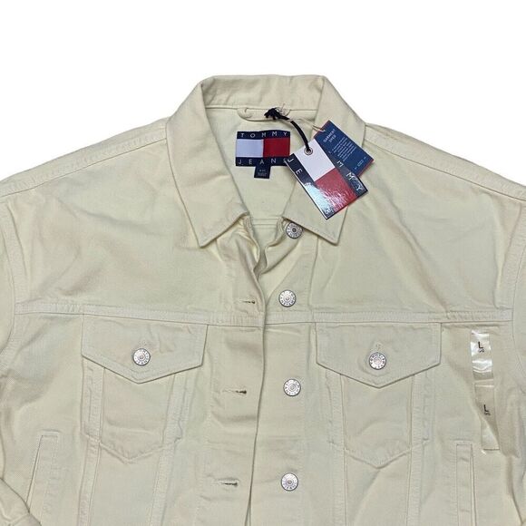 Tommy Hilfiger Jeans Jacket WMNS L Pale Yellow 90’s Girlfriend‎ Trucker Denim - Picture 7 of 15